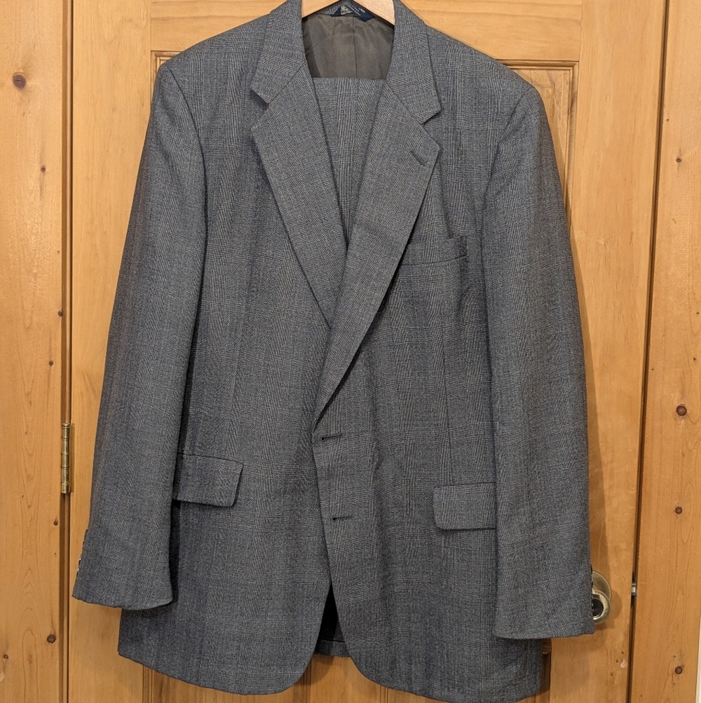 VTG Kuppenheimer 2 Piece Suit Plaid Windowpane Gray Men's 44L 37x28 Corpcore